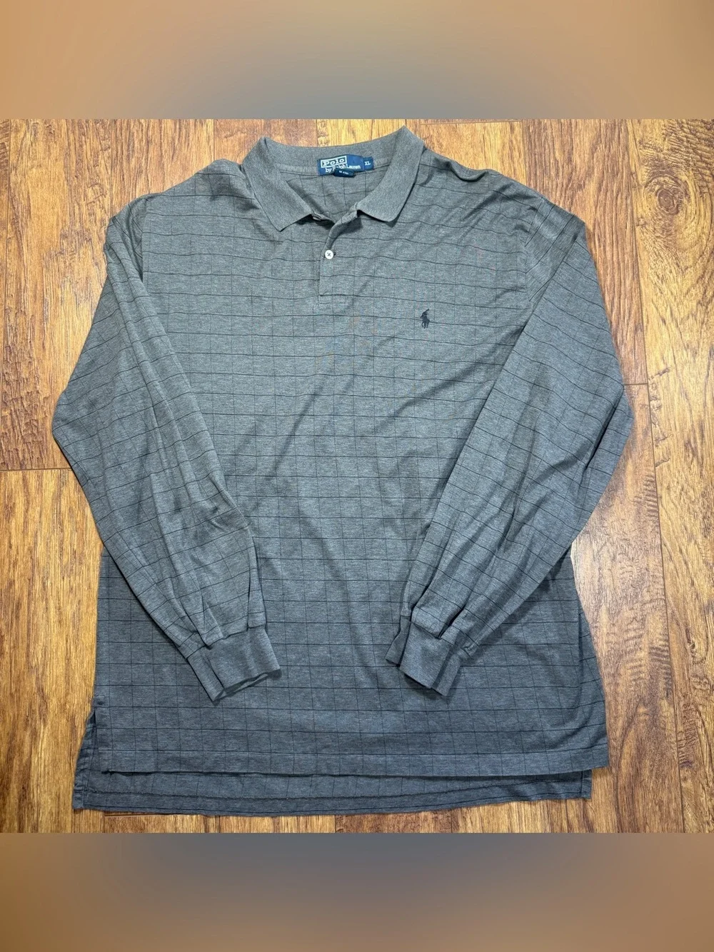 Polo Ralph Lauren Gray Windowpane Long Sleeve Polo Shirt XL